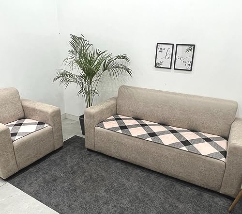 Image of Printed Sofa seat Cover for 5 Seater (3+1+1) with Heavy Antiskid Backing & Machine Washable Sofa seat Runner for Couch - Beige