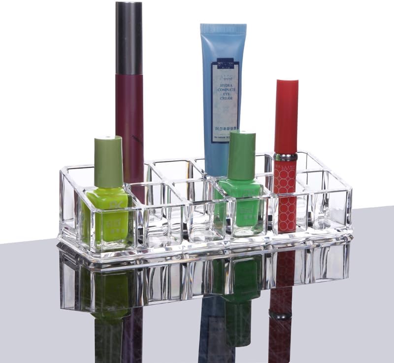 Soporte de acrílico transparente para lápiz labial o pincel, organizador de cosméticos con 12 compartimentos para lápiz labial, pinceles, botellas