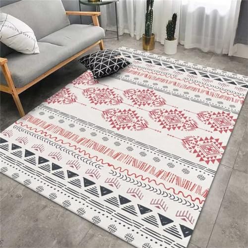 Tapis chambre garçon adolescent lavable motif géométrique rouge - 2