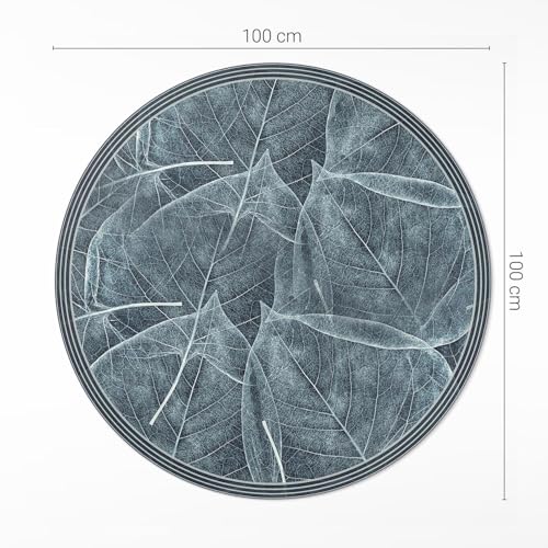 Tapis de Sol Cuisine Rond en PVC pour Salon et Chambre Ambiance Feuilles de Plantes Sombres