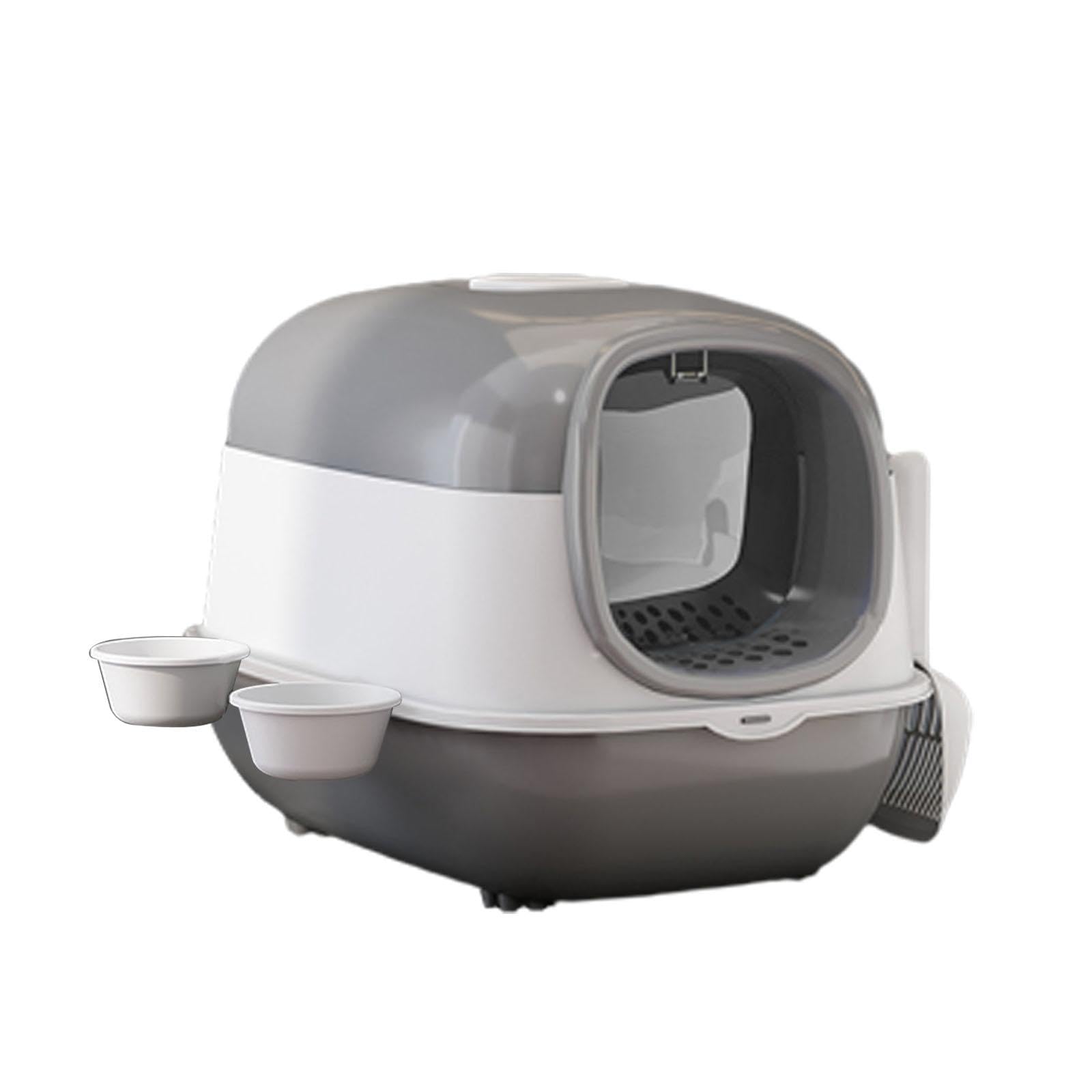 Caja de Arena para Gatos con Capucha, Orinal para Gatitos con para Gatos Y Puerta Delantera para Gatos de Interior, Inodoro Cerrado para Gatos, Gris