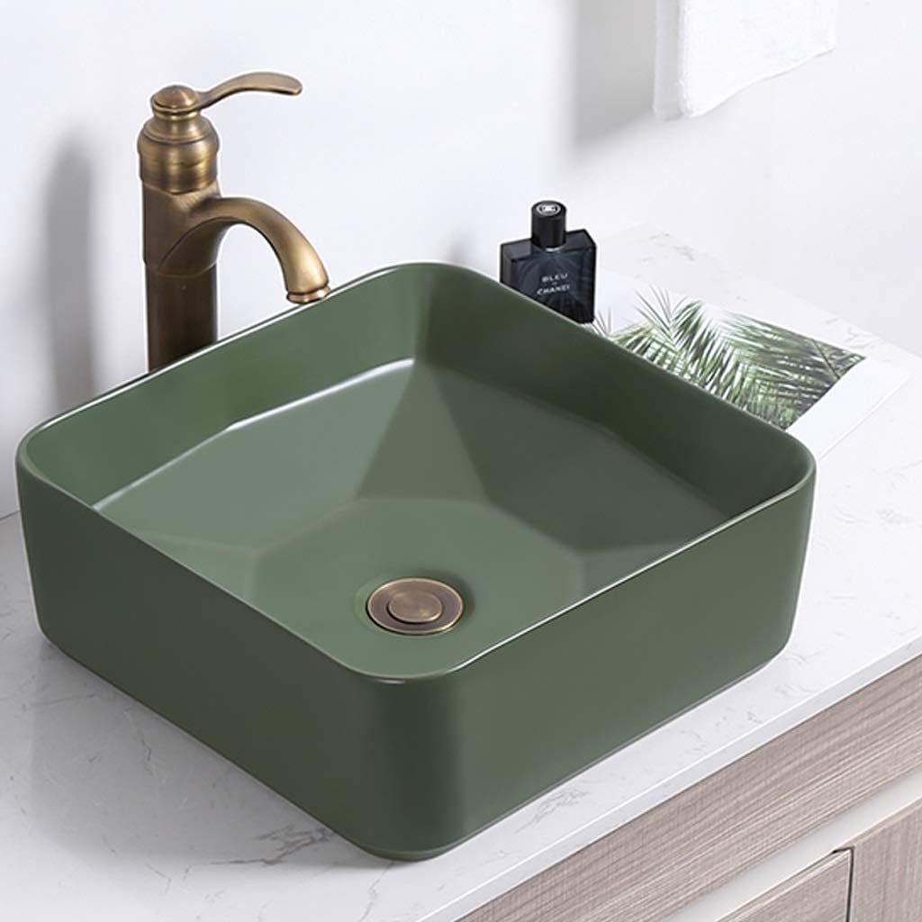 Pedestal Sinks Bathroom Sinks Ceramic Wash Basin with Faucet Household Vanity Cafe Restaurant Sink Balcony Laundry Pool Square