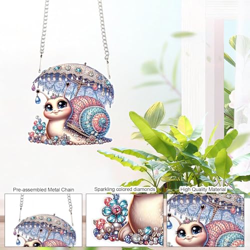 Image of AiYuanzsh Snail Diamond Painting Hanging Kit, 5D DIY Acrylic Special Shaped Diamond Painting Kit for Adults, Diamond Art Suncatchers for Home, Window, or Garden Decor