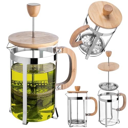KADAX Cafetera de 800 ml, prensa francesa de vidrio de borosilicato, madera y acero inoxidable, prensa de café, cafetera manual, tetera grande, cafetera