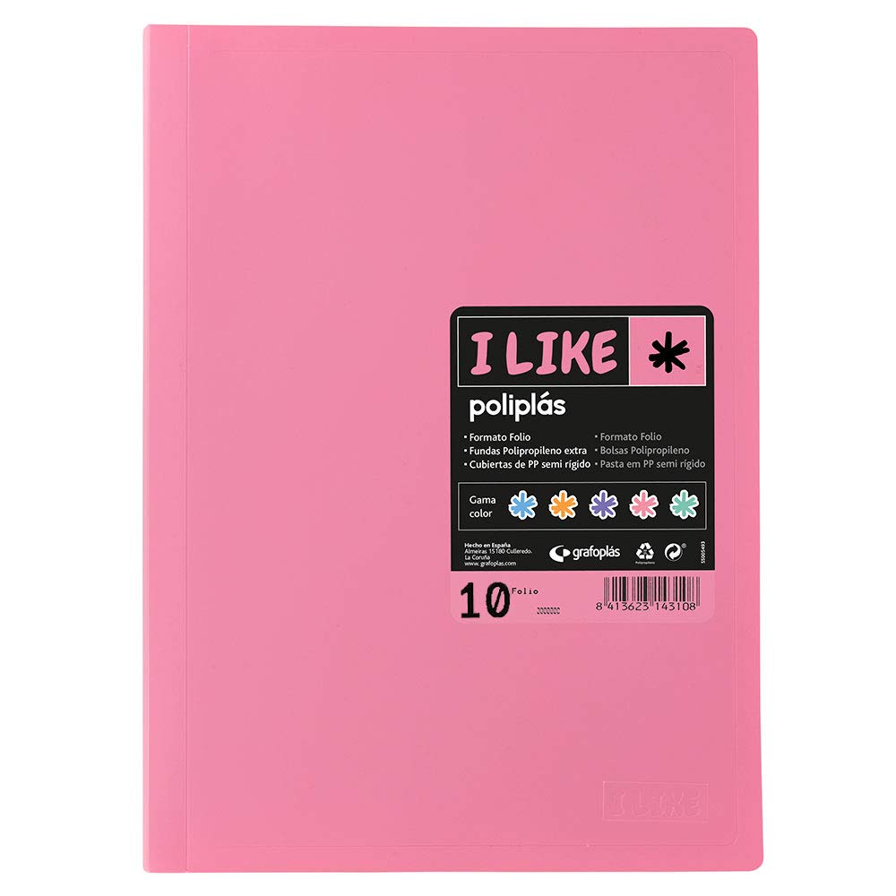 Grafoplas 1431353 Folio Case with 10 Sealed Sleeves - Pink, 10 Fundas