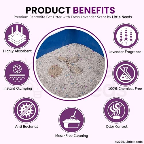Image of Premium Bentonite Cat Litter Sand - 5Kg with Lavender Fragrance for Cats and Kittens | Clean Low-dust Strong Deodorant Litter Tray Refill with Odour Controlling and Instant Clumping
