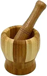 Pilão de Bambu com Socador para Sal Pimenta Alho Especiarias e Temperos