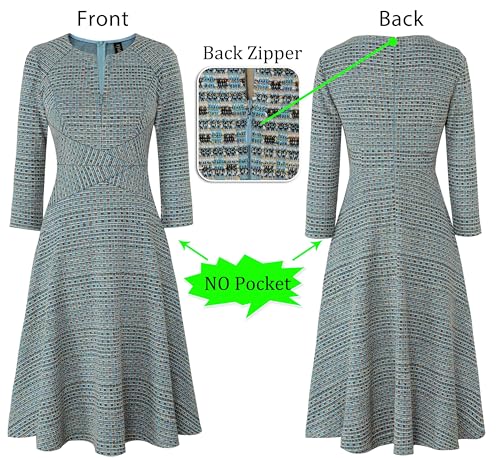 Image of VFSHOW Womens Work Business Front Zipper A-Line Dresses 3 /4 Sleeve Office Church Fit and Flare Skater Swing Knee Length Dress
