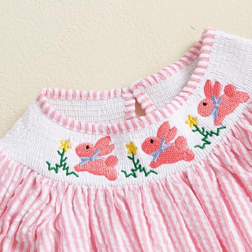 Aopwsrlyi Toddler Baby Girl Easter Outfit Cute Bunny Embroidery Smocked Bubble Romper Dress Puff Short Sleeves Bodysuit4