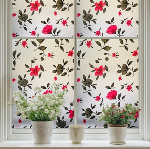 Image of WALLMATE Self Adhesive Window Film Frosted 3D Glass Door Window Frosted Film for Home /Office /Bathroom & Living Room Multicolor Frosted Film (16 x 175 Inch, Dazy Flower)
