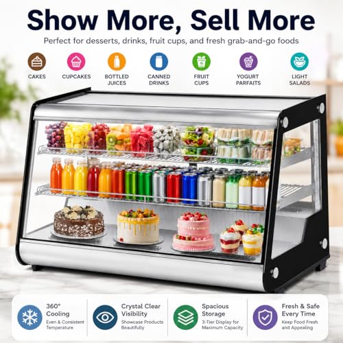 8.1 Cu.Ft Commercial Glass Door Refrigerator | Countertop Display Fridge with LED Lighting for Bakeries, Cafes, Convenience Stores | Energy Efficient, Adjustable Shelves, Auto-Closing Door by ActiveTrail - Image 3