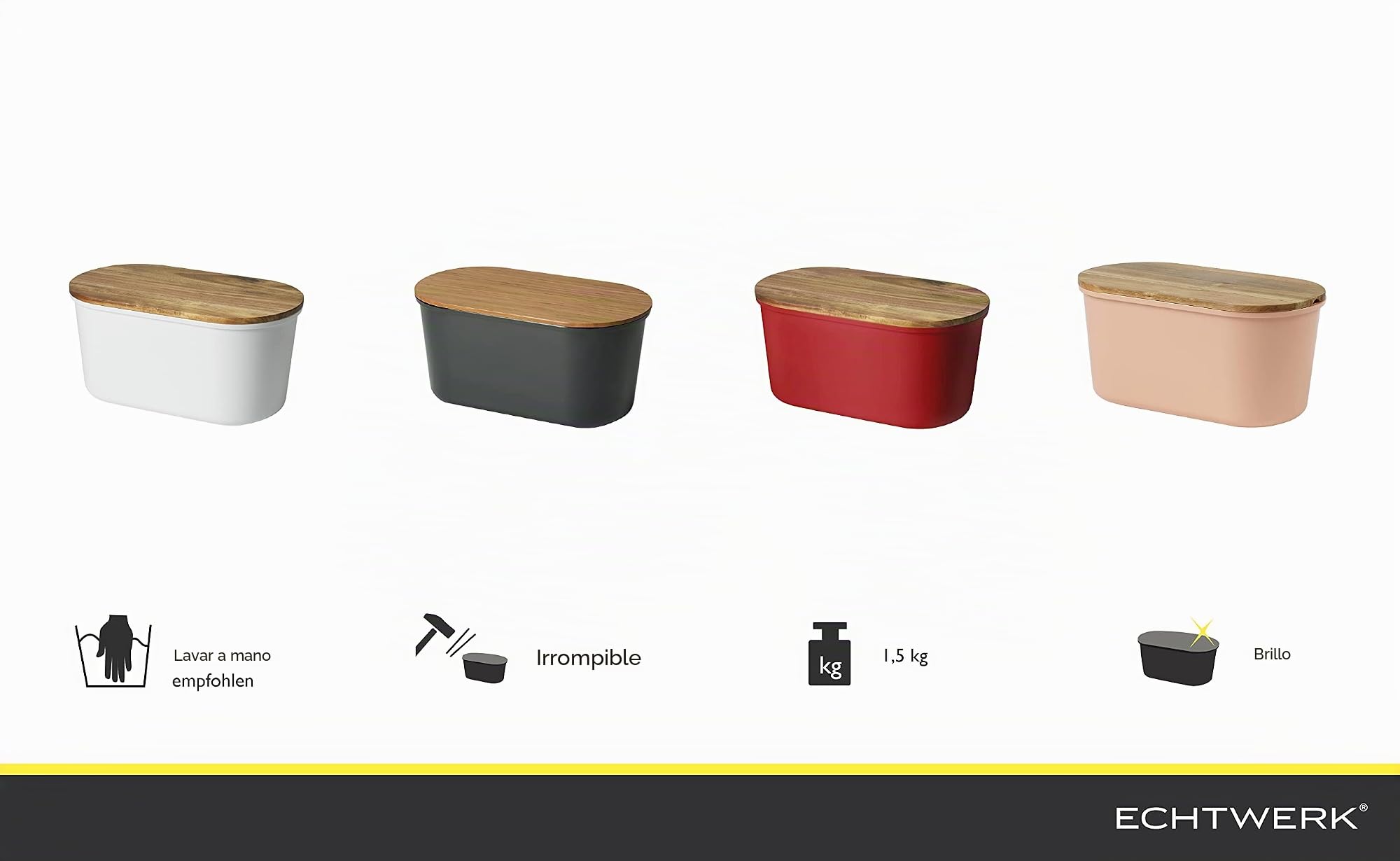 Echtwerk Caja de panera de melamina para Guardar Pan con Tapa de bambú, con Tabla de Cortar integrada, Negro
