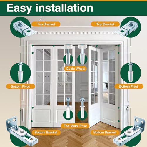 Kit de Herrajes para Puertas Plegables de Clóset, 2 Unidades | Incluye Soportes Superior e Inferior, Pivote de 3/8", Rueda Guía de 7/8" miniatura 5