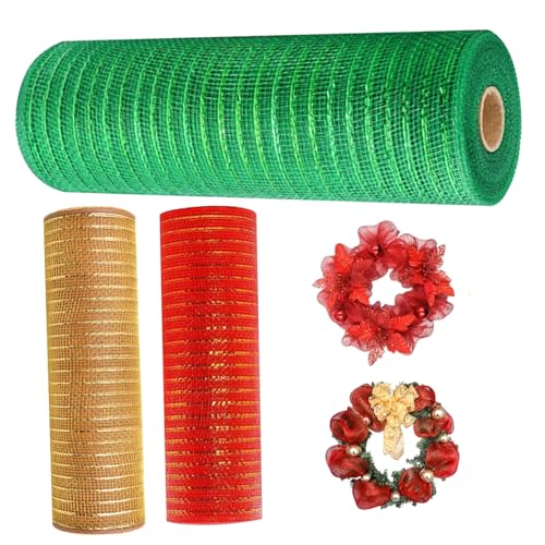 Rollos de malla navideña con cinta de malla decorativa metálica 10 yardas 3