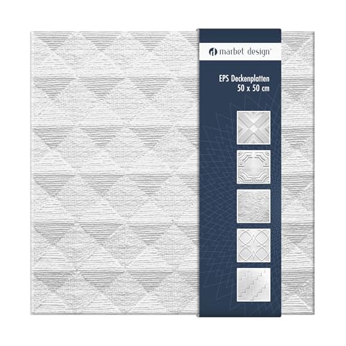 Deckenplatten aus Styropor EPS - Deckenpaneele leicht & robust im modernen Design - (20QM Sparpaket PYRMONT 50x50cm) Deckenplatten Paneele Platte weiß