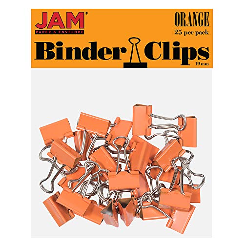 JAM PAPER Colorful Binder Clips - Small - 3/4 Inch (19 mm) - Orange Binderclips - 25/Pack