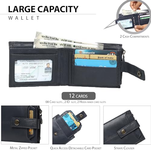 Image of Crafted RFID Safe Leather Wallet for Men /Women, Bifold Trendy, Full Grain with Card Holder and Zipper Coin Pocket