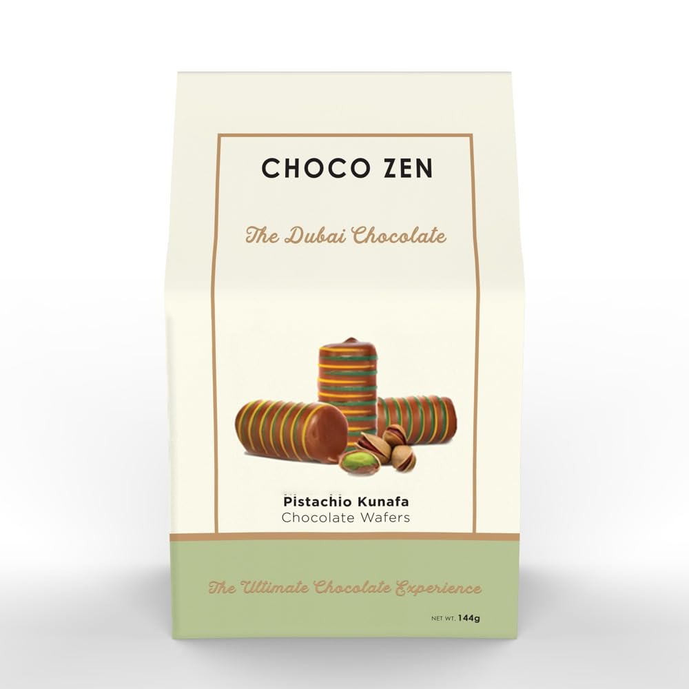 Choco Zen Dubai Chocolate Wafer Rolls – Luxury Middle Eastern Dessert, Wafer Rolls Filled with Creamy Pistachio & Wrapped in Kunafa Flakes, Arabic Sweet & Premium Gift (Pistachio Kunafa Mix -144g)