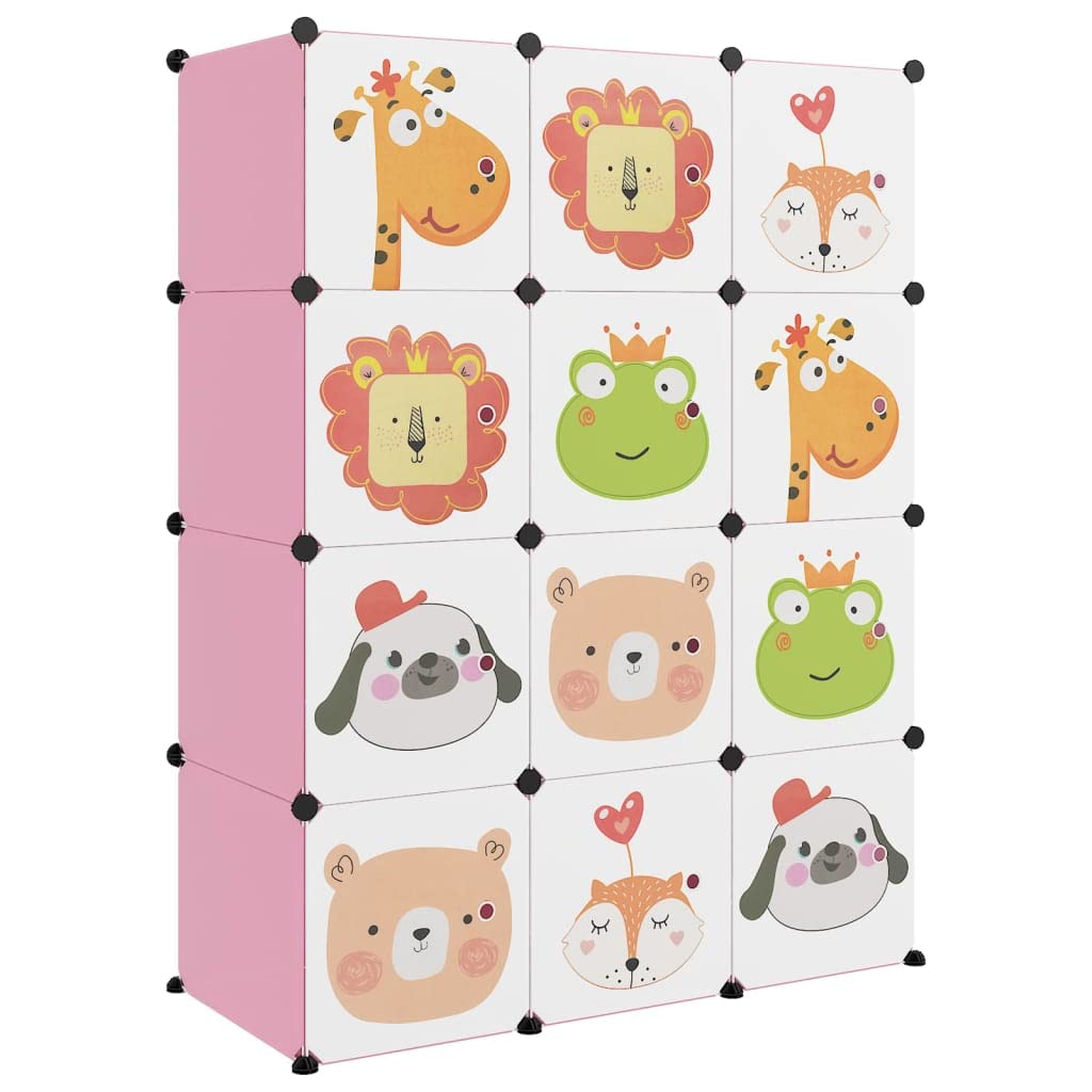 SKM Armario infantil modular con 12 cubos rosa PP, peso: 10,8 kg, 340581