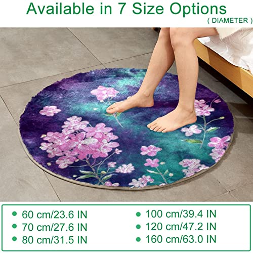 Personalized Fluffy Area Rugs Plush Circle Floor Carpet Mat Purple And Green Batik Fabric Texture With Flowers Faux Fur Area Rug #TOP4