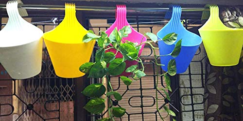 SPIRITED Hanging Pots for Plants Railing Flower Pots, Balcony Railing Vertical Hook for Home Gardening, Unbreakable Plastic Hanging Pots, Plant Containers Set, Plastic Hanging Pots Set for Garden (7)