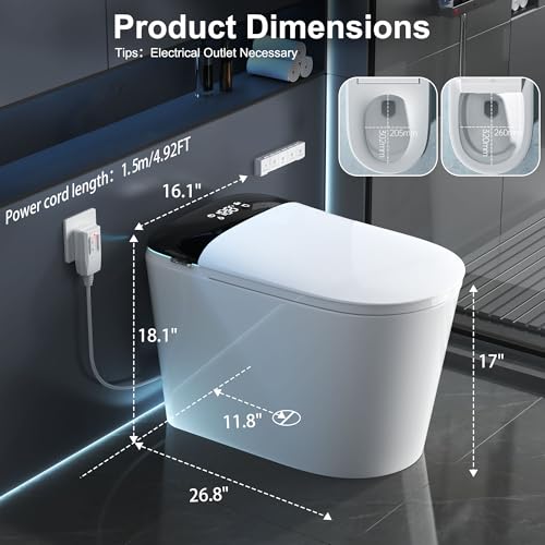 Image of Smart Bidet Toilet with Tank, Foam Shield, Dual Auto Flush, Manual Soft-Close Lid&Seat, Foot Sensor, Electric Modern One Piece Toilets for Bathroom with Siphon Dual Flush 0.8 /1.2 GPF