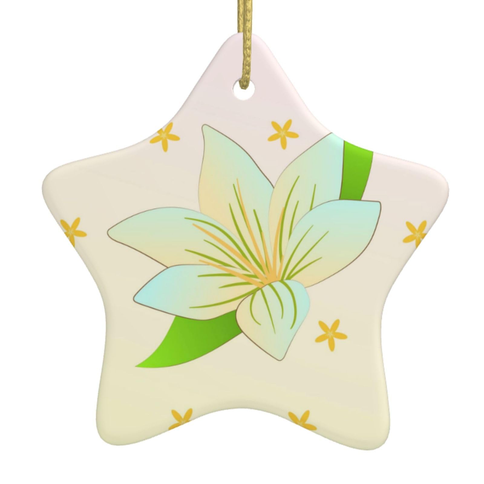 Blooming Daffodils Christmas Ceramic Star Pendant with Punched Holes and Gold Wire Rope, Christmas Tree Home Decoration