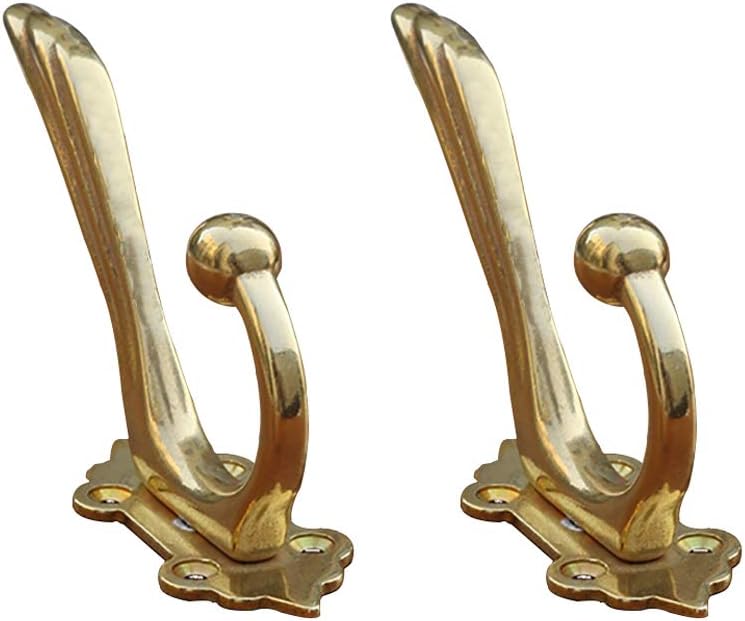 2Pcs Antique Solid Brass Clothes Hooks, Entryway Coat Hooks, Scarf and Jacket Hangers, Bath Towel Heavy Hooks (Gold)