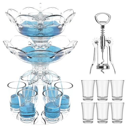 ALEVMOOM Double Layer Drink Dispenser with 6 Shot Glasses Shot Dispenser and Holder with Bottle Opener, Shot Glasses Set Made Of Acrylic Liquor Dispenser For Kinds Of Parties