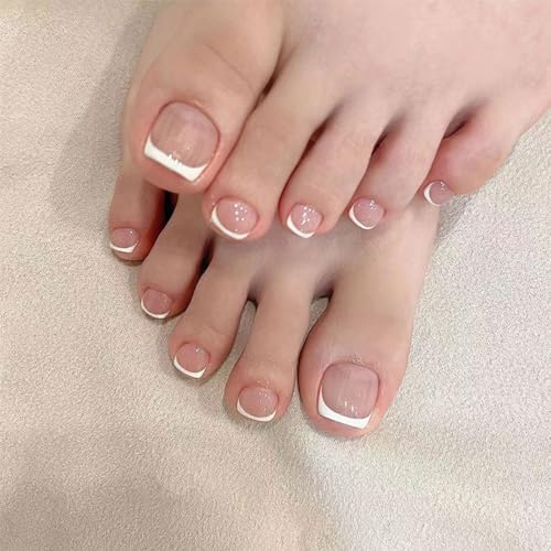 Auriselle 216 Faux Ongles pour les Pieds Tips Press On Nails avec French-Tip Design Forme Carrée Courte Ongles Artificiels pour les Orteils Plusieurs Tailles Parfaits pour le Quotidien – vue 7
