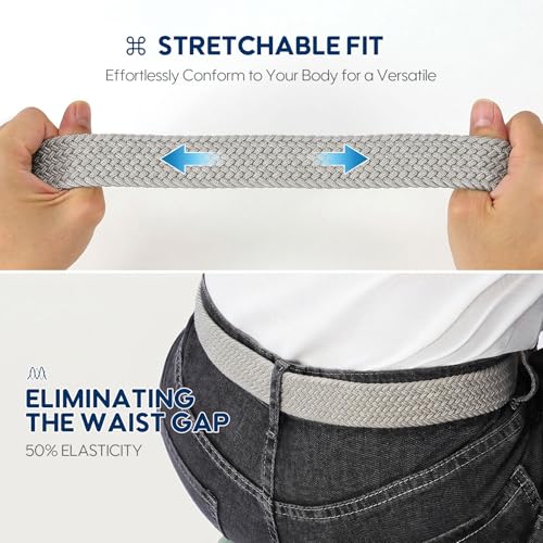 Image of SUOSDEY Men Stretch Braided Belt, Elastic Belt for Jeans Pants Casual Golf Belt 1 3 /8 inch