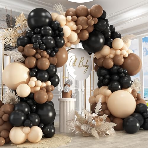 Image of 412Pcs Brown Black Nude Balloon Garland Arch Kit, 18 12 10 5 inch Different Size Latex Balloons for Boy First Rodeo Wild West Country Birthday Farm Fiesta Party Decorations