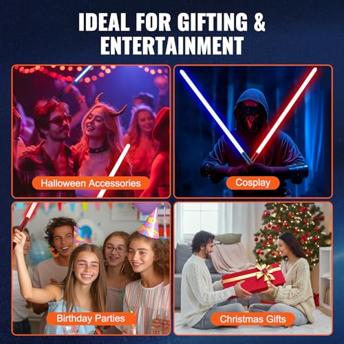 Image of VEVOR Light Sword, 2 Pack Light up Sword with 12 RGB Colors, 4 Sound Modes and Realistic Handle, Rechargeable Toy for Adults and Kids, Christmas Day, Halloween Cosplay, Birthday