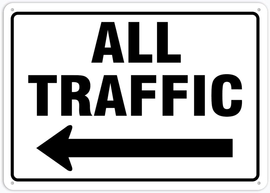Xewazd A88 8"X12" Aluminum Metal Facility Traffic Sign - All Traffic Left Arrow | Garage Parking Yard Decor