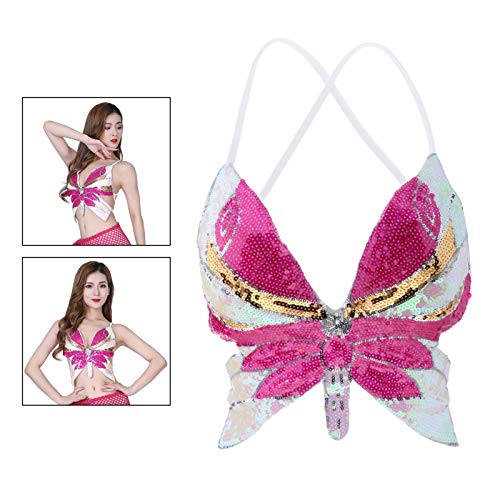 F Fityle Top cropped feminino com glitter para dança do ventre lantejoulas borboleta frente única se