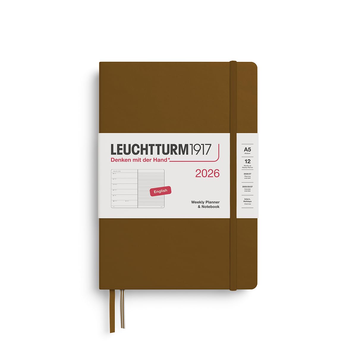 LEUCHTTURM1917 372662 Weekly Planner & Notebook Medium (A5) 2026 Hardcover, 12 Months, Spice Brown, English