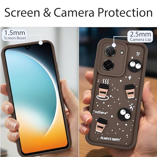Image of DARKFIT Back Case Cover Compatible for Poco C71 5G / Redmi A5 4G | Cute Fun Cartoon 3D Ball | Coffee Silicone Case | Camera & Body Protection | Shock Proof | for Poco C71 5G / Redmi A5 4G| Color Brown