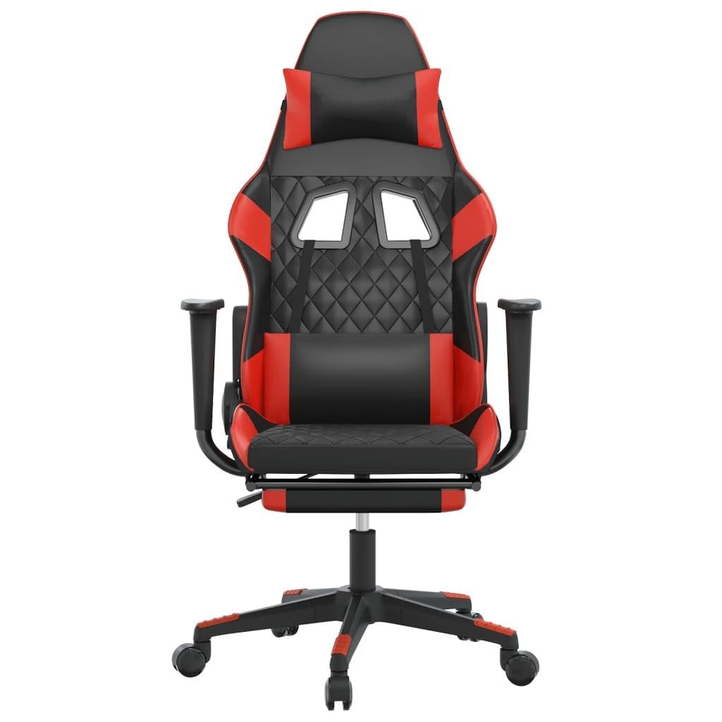 Gaming Throne: Ergonomic High Back Chair w/Footrest - Black & Red Faux Leather | Unleash Your Gaming Prowess-Black