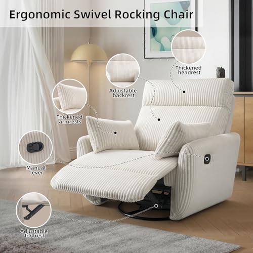 Sillón reclinable giratorio pana Beige miniatura 4