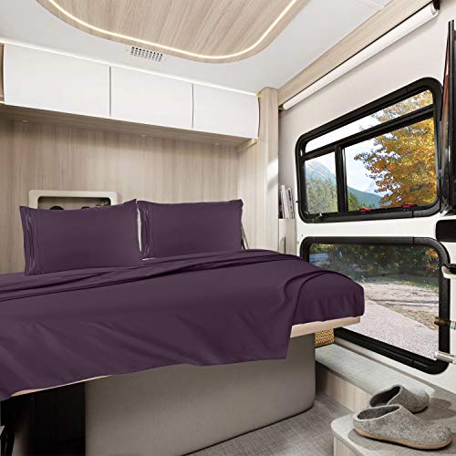 Image of Nestl Purple Short Queen Sheets for RV, Hotel Luxury RV Queen Sheets Set, 6 Piece Fitted Bed Sheet Set and Pillowcases, Super Soft, Wrinkle-Free, and Breathable Camper Bedding