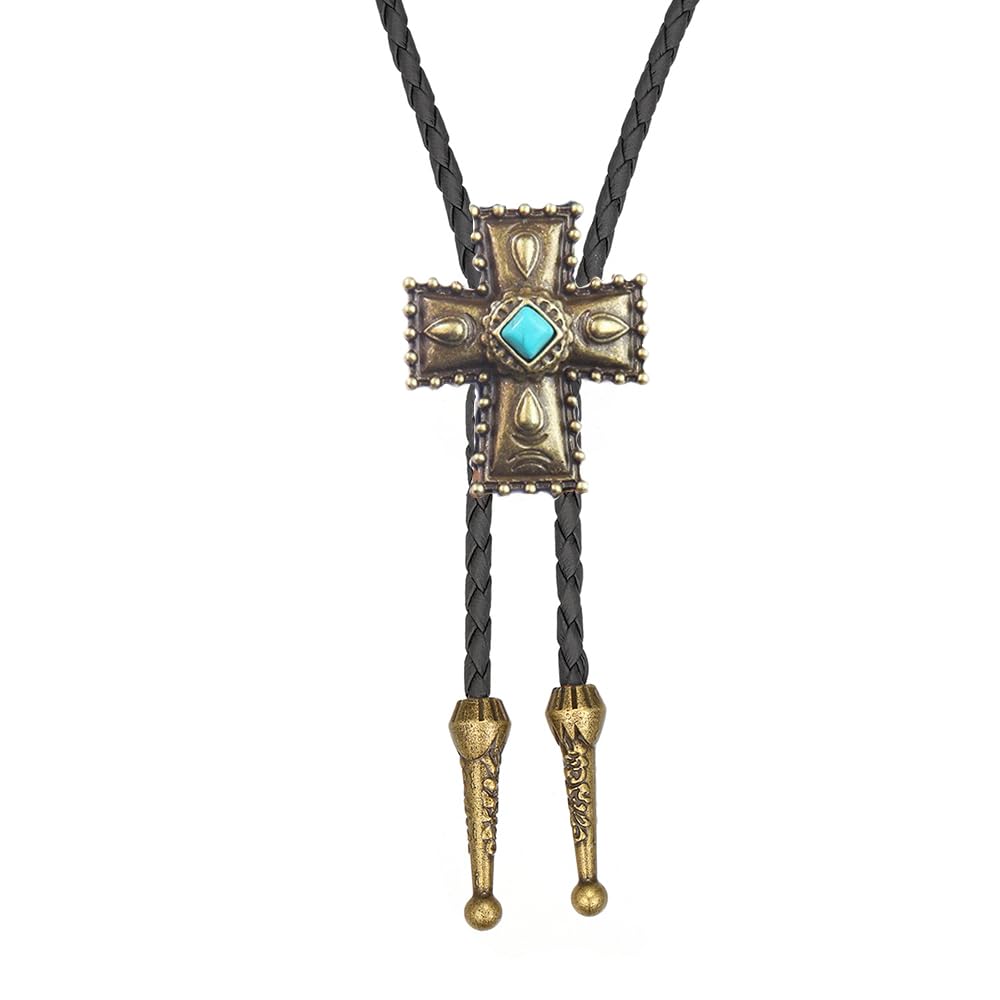 Joxevyia Bolo Tie for Men Vintage Cow Skull Leather Rope Western Cowboy Necktie Vintage Bola Tie Gift for Him