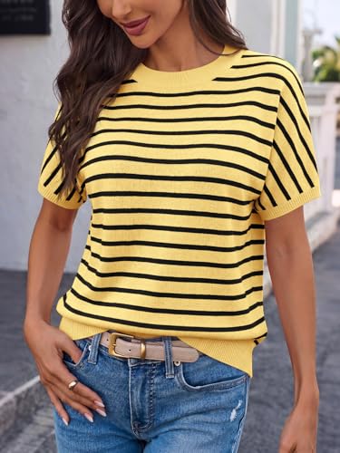 Image of Saodimallsu Women's Short Sleeve Crew Neck Knit Pullover Sweater