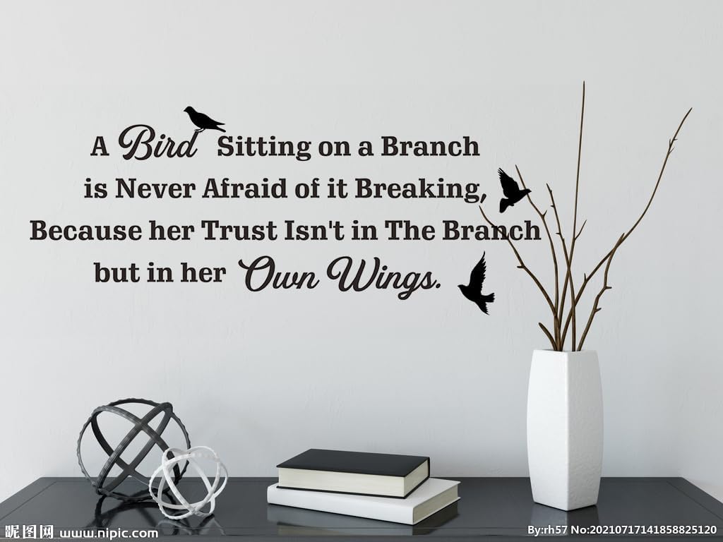 Motivational Quotes Wall Stickers Decals, Bird Flying Decor A Bird Sitting on A Tree is Never Afraid Inspirational Sayings Vinyl Wallpaper Positive Words Mural for Office School