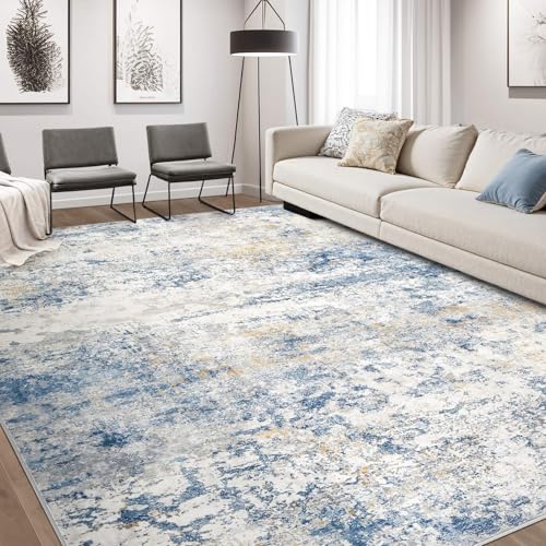 DMOYEST Area Rug Living Room Rugs - 10x12 Abstract Large Soft Indoor Washable Rug Neutral Modern Low Pile Carpet for Bedroom Dining Room Farmhouse Home Office - Blue by DMOYEST - Used condition - CA$169.64