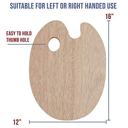 U.S. Art Supply 11.8" X 19.8" Extra Large Wooden Oval-Shaped Artist Painting Palette with Thumb Hole - Wood Paint Color Mixing Tray - Easy Clean, Mix Acrylic, Oil, Watercolor