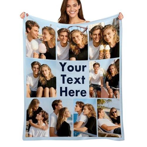 Custom4U Custom Blanket with Picture Text Personalized Photo Blanket Customized Flannel Throw Blanket Gifts for Dad Mom Couple Boyfriend Girlfriend Wife Husband Christmas 9 Photos-3