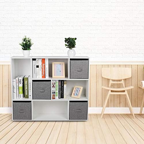TENTI Display Shelf-Cube Bookcase Bookshelf with 8 Cubby Shelves 4 Bin Drawers for Home Office