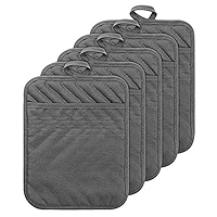 5-Pack Cotton Terry Oven Mitts & Pot Holders - Heat Resistant Round Kitchen Pads, Black