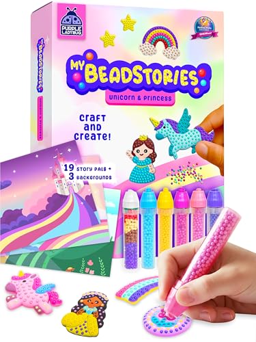 PURPLE LADYBUG Bead Mosaic Art for Kids, Birthday Gift for Girls Ages 4 5 6 7 8, Fun Unicorn Princess Activity Kit for Summer with Colorful Templates and Magical Beads Pen