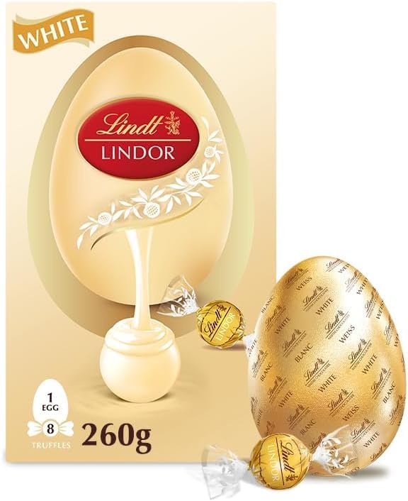 Large Easter Egg Range - Premium gift for Easter 2026 (Lindt Lindor White Chocolate Egg with White Truffles 260g)